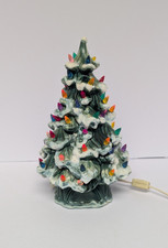 Vintage Holland Mold Christmas Tree Snow Flocked Multi Color Lights Ceramic 12