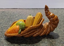 Vtg 1977 Atlantic Mold Mini Ceramic Thanksgiving Cornucopia w/Harvest Vegetables picture