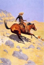 Oil painting Frederic-Remington-The-Cowboy horses horseman in landscape handmade picture