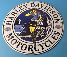 Vintage Harley Davidson Motorcycles Sign - Police Biker Gas Girl Porcelain Sign picture