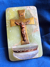 antique French holy water font, known as a bénitier, featuring a green onyx back picture