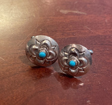 Vintage Sterling Silver & Turquoise Cuff Links Artisan Stamped picture