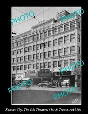 OLD LARGE HISTORIC PHOTO OF KANSAS CITY, ISIS THEATRE Crn TROOST & 31st c1940s picture