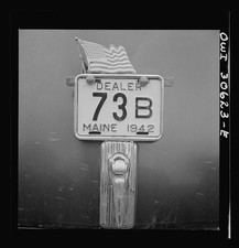 Photo:Ashland Maine 1943 Memorial Day Rationed Gas Cars Dealer Plate 73B picture