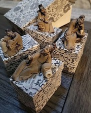 VTG Chinese Shiwan Pottery Drinking Figures Set 4 Guang Dong Ceramics Orig Boxes picture