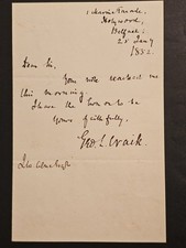 1882 Autograph Letter Signed by Prof. George L. Craik, Queen’s College Belfast picture