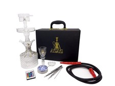AZAZ Crystal Shisha Portable Glass Hookah Set 2 Bowls LED Light Remote Case picture