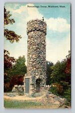 Waltham MA-Massachusetts, Man on top Norumbega Tower, Vintage Postcard picture