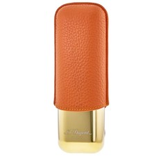 New S.T. Dupont Orange Grained Leather & Gold Metal Double Cigar Case 183256 picture