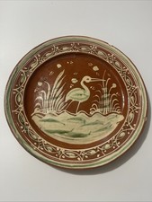 Vintage Mexican Bandera Plate Tlaquepaque Pottery Bird Redware Terracotta FLAWS picture