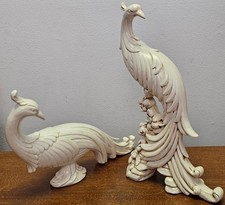 2-VIntage Ceramic Hollywood Regency Peacock/Pheasant Sculptures by Syroco picture