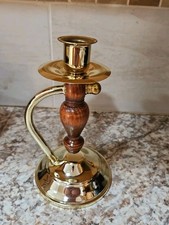 Vintage Homco Wood and Brass CANDLESTICK HOLDERS SCONCE 8” - Lady Gimbel  picture