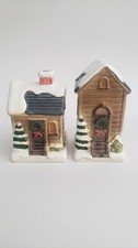 Vintage Otagiri Japan holiday house cabin wreath snow salt and pepper shakers picture