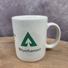 Weyerhaeuser Coffee Mug Cup AWPPW Vintage Ceramic January 1991 White Green picture