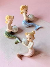 Vintage NORCREST Porcelain Set of 3 Mermaids Lovely 🌊 MINTY picture