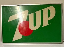 Vintage 1980s–90s 7UP Soda Advertising Sign 35x23 Light Box Face Metal Frame picture