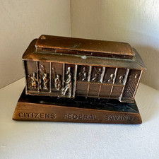 Citizens Federal Savings Metal Trolley Streetcar Promotional Coin Bank picture