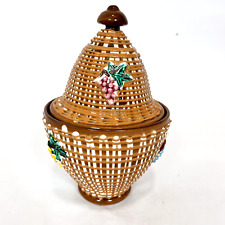 Italian Art Pottery Grape Clusters Lidded Candy Dish Cross Hatch Italy Signed picture