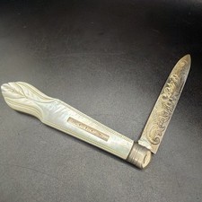 Antique 1896 Sheffield Sterling Silver Mother of Pearl Folding Fruit Knife picture