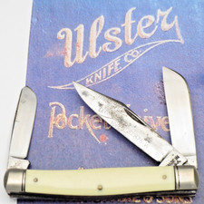 Antique 1940's Era MADE IN USA Ulster Knife Co Small Stock Knife - White Handles picture
