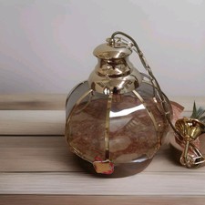 Vtg  24kt Gold Plated Hanging Light Ceiling  Smoked Glass Made in Germany  picture