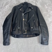Vintage AMF Harley Davidson Jacket Mens 42 Black Leather Moto Biker Belt Grunge picture