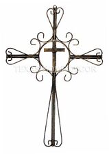 Western Tin Metal Wall Cross with Decorative Ornate Curly Design 17”x 12”   picture