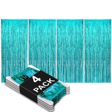 Allgala 4-Pack Turquoise Metallic Tinsel Party Curtain 3.3x8.2 ft Backdrop picture