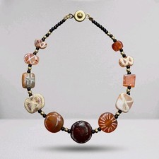 Antique Etched Carnelian Agate Beaded bracelet  picture