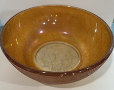 Jeanette Glass Carnival Bowl Marigold Crackle Pattern 7 5/8 inch Vintage Heavy picture