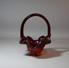 Fenton Art Glass ~ Red Carnival Glass Basket ~Miniature Fenton Basket picture