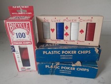 Vintage 400 Pc Red White & Blue Plastic Interlocking Unbreakable USA Poker Chips picture