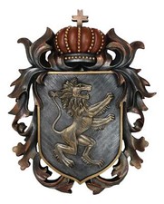 Ebros Large Medieval Heraldic Royal Lion Coat of Arms King Crown Shield Plaque picture