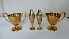 Vintage Dirilyte Dirigold Regal Cream and Sugar Bowl Cups Salt & Pepper Set Gold picture
