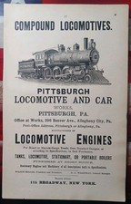 ~1896 Print train Picture Ad PITTSBURGH LOCOMOTIVE WORKS  Railroad Engines PA picture