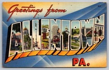c1944 Greetings From ALLENTOWN Large Letter Pennsylvania PA Linen Postcard picture