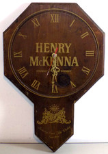 ANTIQUE HENRY MCKENNA WHISKEY WOOD WALL TAVERN CLOCK (NOT WORKING) picture