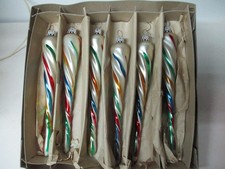 6 Vintage Germany Twisted Glass Multi Color Icicle 8 1/4