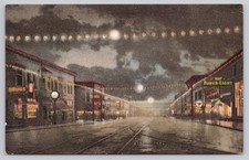 Hewitt Avenue Portland Oregon Night Scene Trolley Tracks Postcard E.H. Mitchell picture