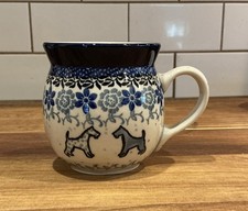 Polish Pottery 8oz Bubble Mug Schnauzer / Fox Terrier Dog - Poland picture
