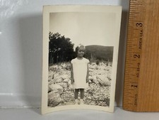 Vintage Girl River Bed Rocks Hill Country Black White Texas picture