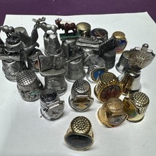 Vtg Thimble Lot 23pc WAPW Pewter Twin Towers Alaska Abalone Simons Silver picture