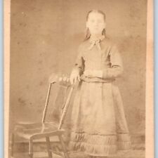 c1870s Nice Young Lady w/ Wood Table Chair Teen Girl CdV Photo Card Bow H27 picture