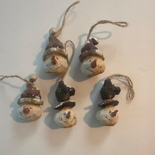 Vintage Tii Collections Snowman Head Ornaments Set of 5 Rustic Folk Art Christma picture