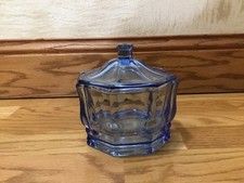 INDIANA GLASS CO - CONCORD CANDY DISH, COVER -BLUE, OCTAGONAL, VINTAGE 1950s picture