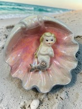 Vintage Pink NORCREST Mermaid Girl in Shell Pearlized Wall Plaque 🐚 Lovely picture