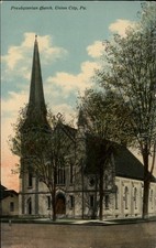 Union City Pennsylvania Presbyterian Church steeple cross 1920s vintage postcard picture