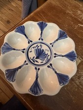Vtg Gzhel USSR Blue and White Delviled Egg Plate 7 inches picture