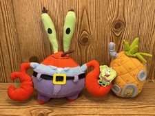 Vintage Nanco SpongeBob SquarePants Mr. Krabs S Plush 10” 2003 & Pineapple 2002 picture