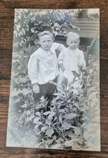 Antique RPPC Real Photo Postcard Young Children In Garden AZO c1904-1918 picture